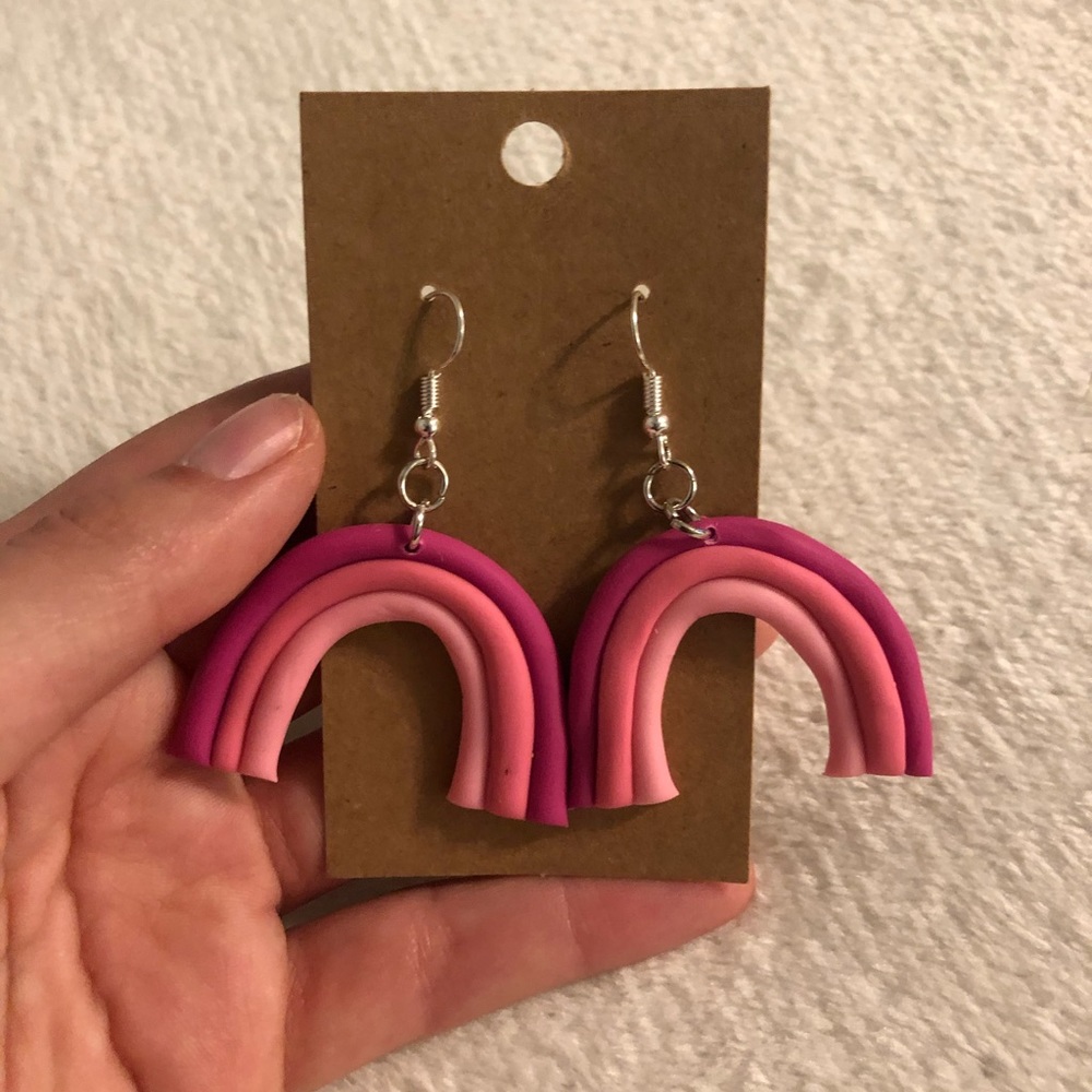 Pink monochrome rainbow earrings!